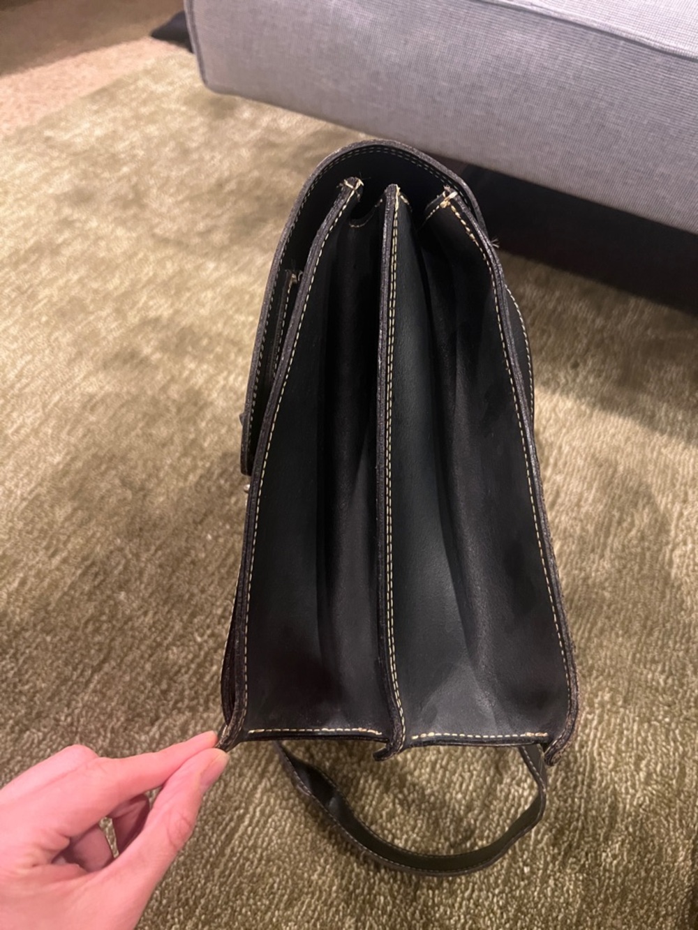 Black Leather Italian Messenger Bag with Silver Hardware - Picture 2 of 5